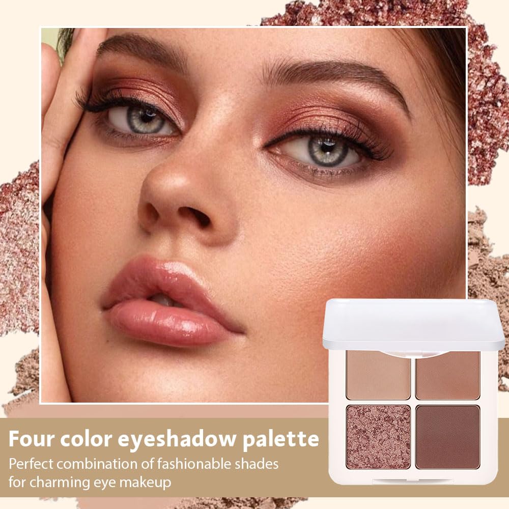4 Colors Matte Shimmer Eyeshadow Makeup Palette,Nude Light Dark Brown Rose Gold Natural Neutral Eye Shadow Palette,Long Lasting Waterproof Naturing-Looking Women Girls Eye Shadow