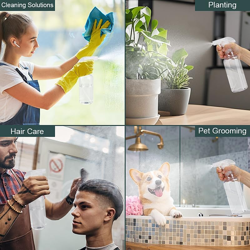 Spray Bottles Plastic Spray Bottle for Hair Mist/Stream Heavy Duty Empty Spray Bottles for Cleaning Solutions, Plants, Cooking (16.9oz-Clear+nozzle)