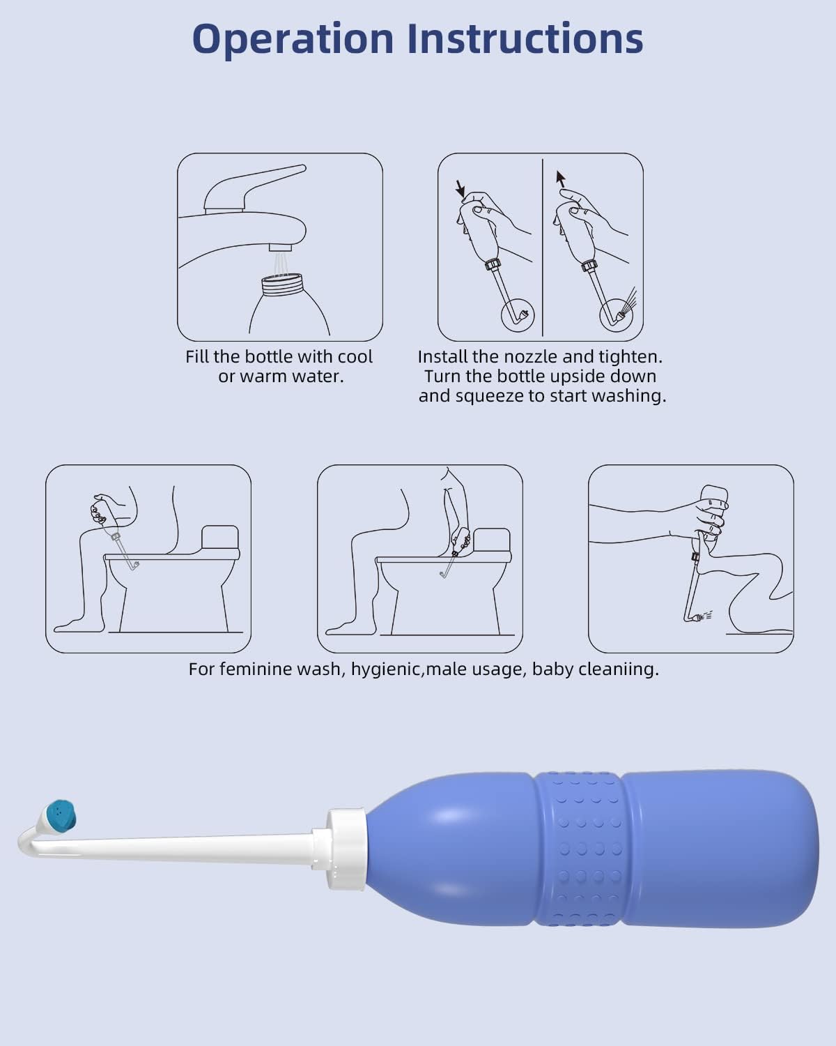 Hibbent Portable Bidet Sprayer and Travel Bidet with Hand Held Bidet Bottle for Personal Cleansing Use Extended Nozzle - Personal Hygiene Care Toilet Bidet Shower/Bathroom Bidet Spray -21.8oz(620ml)