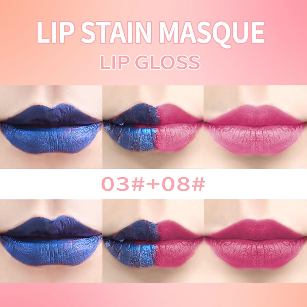 Lip Stain Peel Off Set–Long Lasting Waterproof Lip Tint, Smudge Proof Transfer Resistant Lip Stains Tattoo,High Pigment Matte Lip Color, Kiss Proof Peel Off Lip Stain Masque, Stay Lip Makeup 03+08