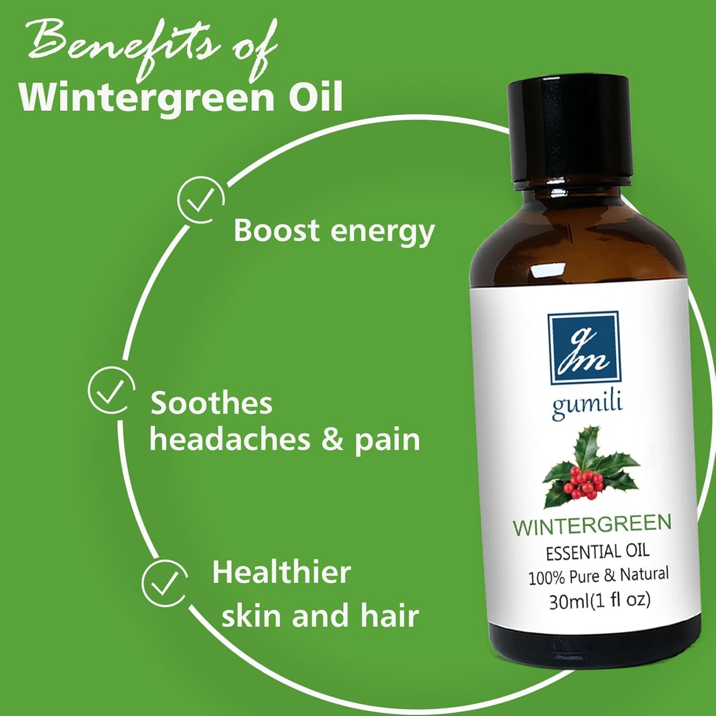 Wintergreen Essential Oil, 100% Pure Undiluted Wintergreen Oil for Aromatherapy - 30ml/1 oz