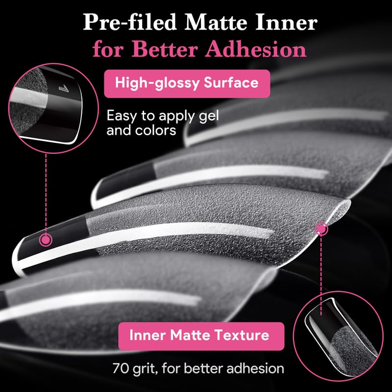 Short Square False Nail Tips, 15 Sizes 510 PCS Clear French Press On Fake Nail Soft Pre-shaped Half Matte Full Cover Gel Nail Tips Extensions Thick Long Lasting for DIY Beginners & Salon Manicure