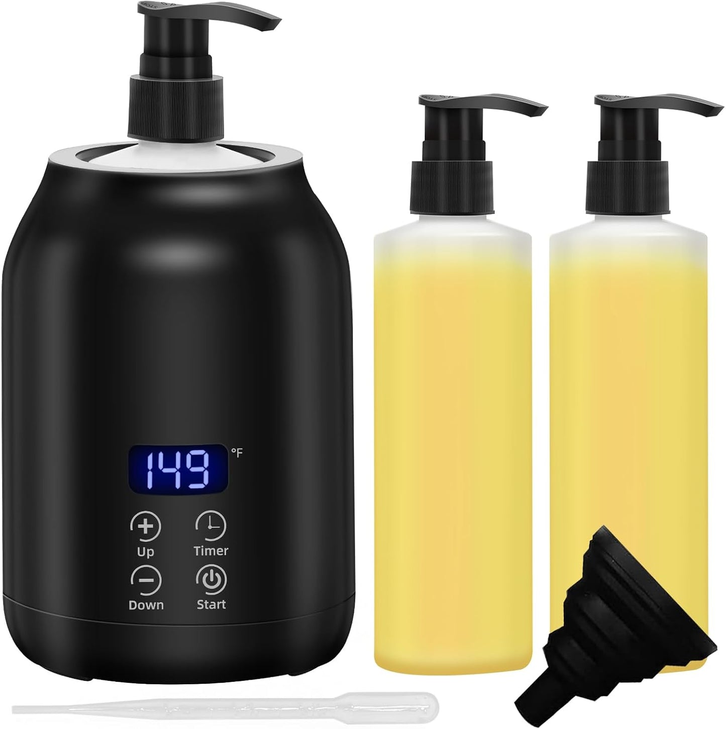 Massage Oil Warmer, Yofuly Electric Massage Oil Digital Heater with Two Oil Bottles, Portable Body Lotion Warmer Cream Heated Dispenser for SPA, Salon and Home Use, Black