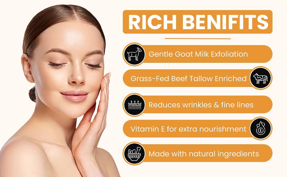 Grass Fed Beef Tallow & Goat Milk Body Lotion for Sensitive Skin, Organic Tallow Lotion - Soothes Dry Patches, Goat Milk Moisturizer - Handmade Tallow Body Lotion (UNSCENTED, 8 Oz)