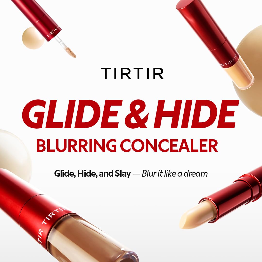 TIRTIR Glide&Hide Blurring Concealer - Creamy texture, Conceals dark circles and wrinkles, Dual formula (liquid tip & balm stick), Long-lasting wear, Korean Makeup, Korean Makeup, #3.5W, 0.28 Oz