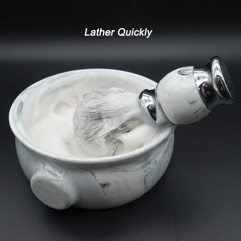 Ceramic Shaving Soap Bowl For Men, Non-slip Handle, Wide Mouth, Large Capacity, Easier to Lather-White& Black