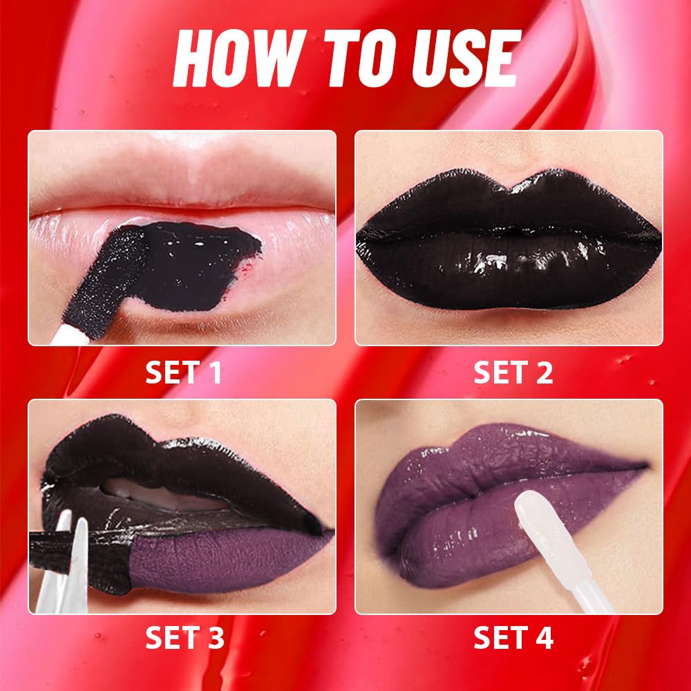 Deep Berry Lip Stain Peel Off Lip liner and Lip oil with Tweezer, Dual-Ended Peel Off Lip Stain Tattoo, Highly Pigmented Long Lasting Waterproof, Transfer-proof for All Skin Types, 08#
