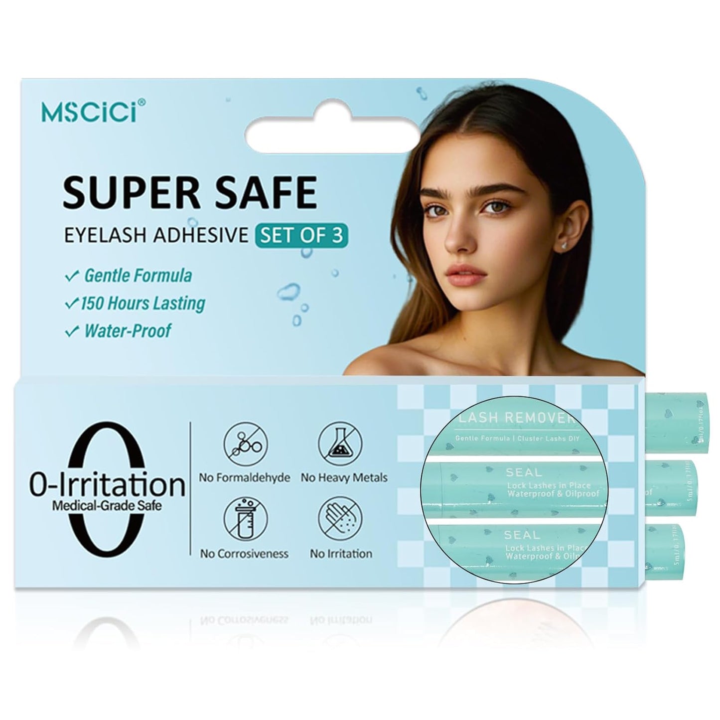 Lash Glue Kit (2 Black Glue 1 Remover) 150Hours Waterproof Bond & Seal Adhesive for Cluster Strip & Individual Lashes, Hypoallergenic Gentle Formula for Sensitive Eyes, Easy to Remove