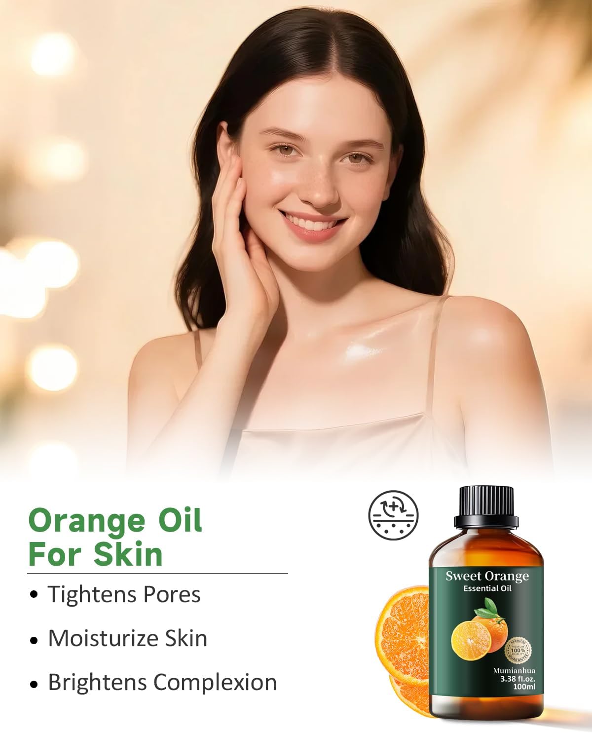 Orange Essential Oil Pure,Mumianhua Natural Sweet Orange Oil for Diffuser, Humidifier, Air Purifier, Skin,Home, Soap, Candle Making, Room Spray, Cleaning 3.38Fl Oz