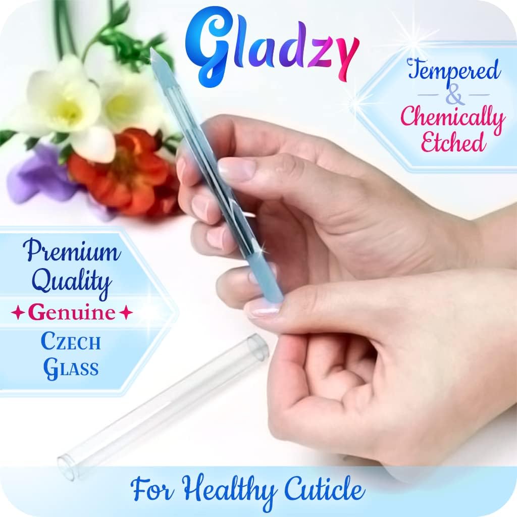 GLADZY Czech Glass Nail File Set with Glass Nail Shiner & Cuticle Pusher– 3 pcs Manicure Kit with Case, Multi-Functional Nano Buffer, Manicure Stick, Etched Crystal File for Natural Nails, Made in EU