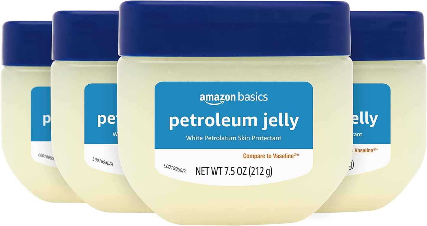 Amazon Basics Petroleum Jelly White Petrolatum Skin Protectant, Unscented, 7.5 oz, 4-Pack, (Previously Solimo)
