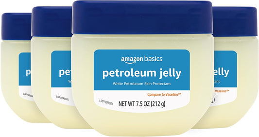 Amazon Basics Petroleum Jelly White Petrolatum Skin Protectant, Unscented, 7.5 oz, 4-Pack, (Previously Solimo)