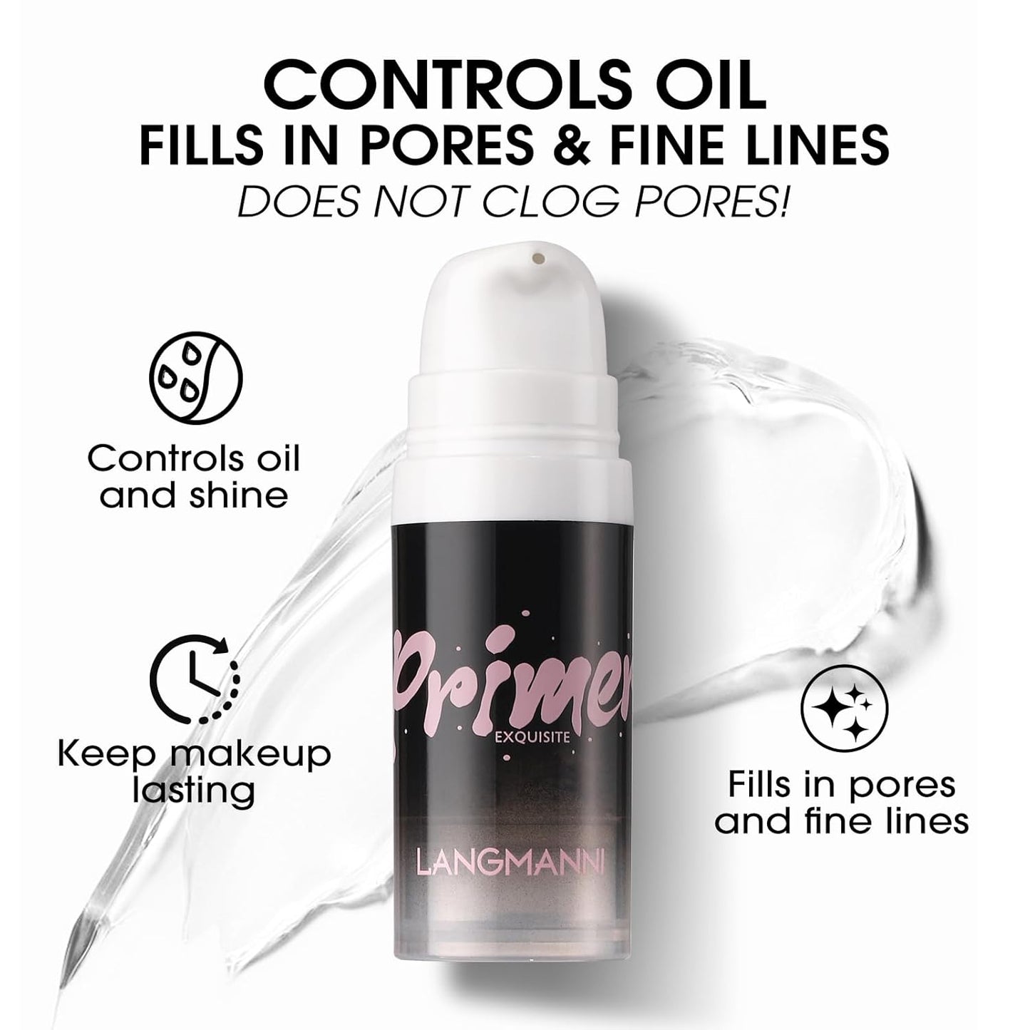 LANGMANNI Matte Grip Face Primer, Transparent Skin Perfecting Hydrating Primer,Unique Smooth Gel-Based Primer Essential For Longlasting Perfection Face Makeup (0.33 Fl Oz, 3)