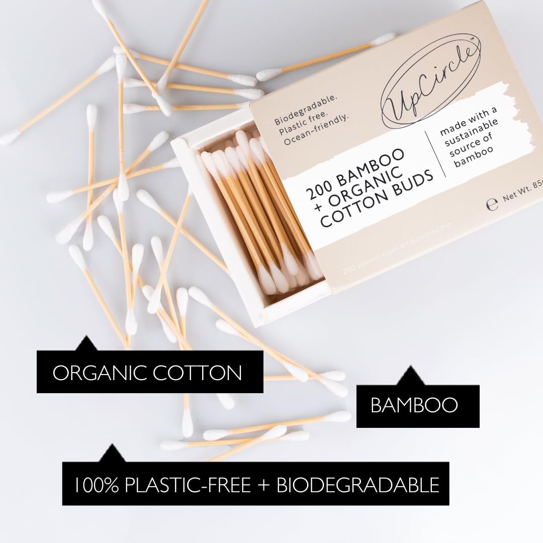 UpCircle Bamboo Cotton Buds - 200 Pieces - Sustainable, Plastic-Free, Fully Recyclable Ear Buds - A Staple For Any Bathroom