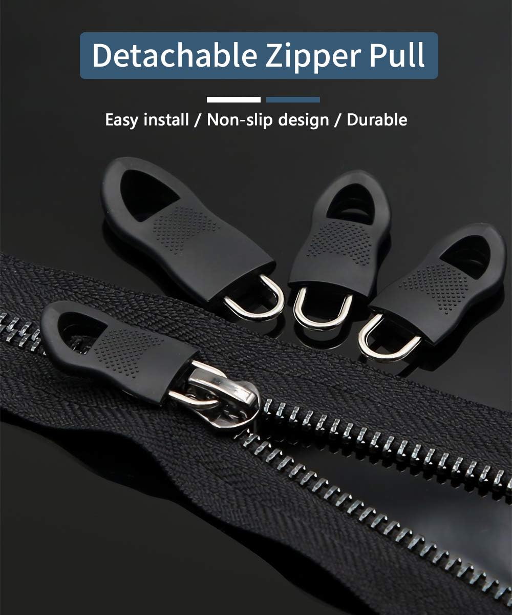 Zipper Pull, Universal Zipper Pull Replacement, Broken Replacement Zippers Pull (20 Pcs), Black Zippers Pull Handle for Jackets, Luggage, Backpacks, Purses, Boots, Pants, Tents, (3 Styles 4 Sizes)