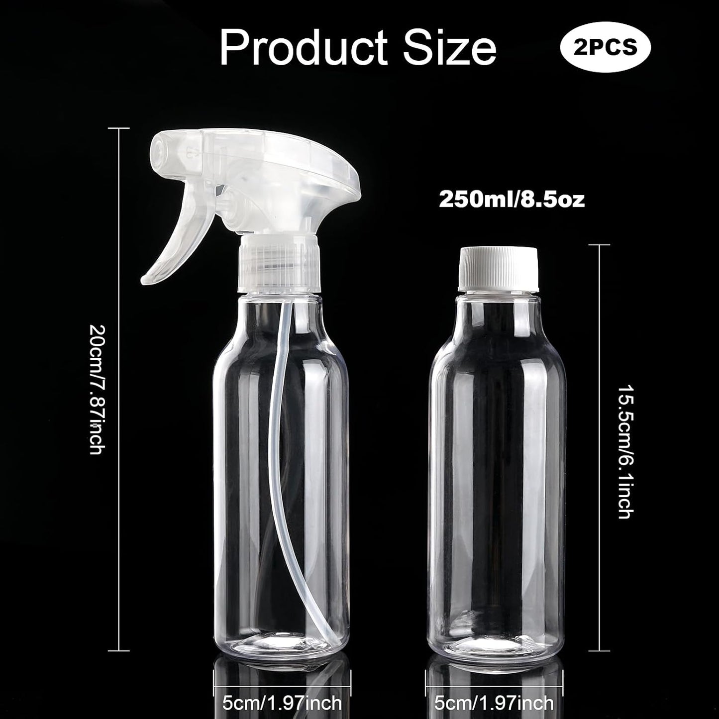 Cosywell Plastic Spray Bottles 8.8oz/260ml 2 Pack Empty Spray Bottle for Cleaning Mist/Stream Heavy Duty Water Spraying Bottle for Cooking Solutions Essential Oils Hair Care(Clear)