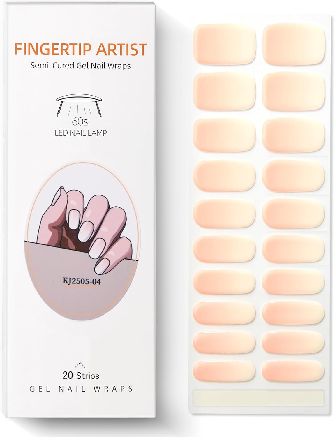 Semi Cured Gel Nail Strips Nude Ombre Gel Nail Strips Glossy Stickers Wraps Need UV/LED Light Salon Quality & Easy to Use for Women 20 Pcs
