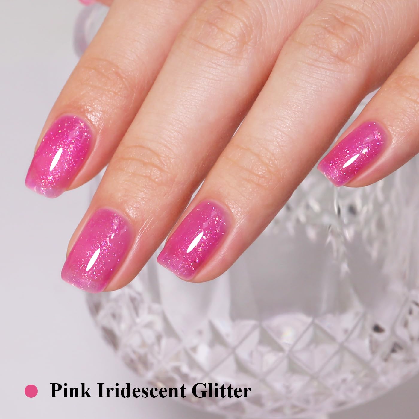 Imtiti Glitter Gel Nail Polish, Pink Iridescent Glitter Gel Polish Diamond Shimmer Sparkle Soak Off UV LED Nail Gel Polish spring summer Manicure 10ML