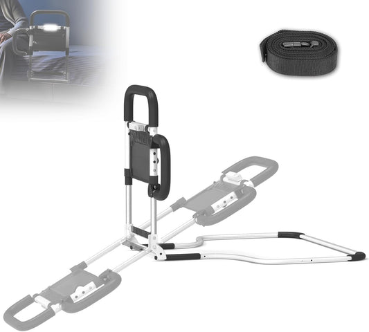 Foldable Bed Rails for Elderly Adults Safety with LED Night Light and Three Storage Pockets, Adjustable Bed Assist Rails for Seniors,Portable & Sturdy Grab Bar Bed Cane for King/Queen/Full/Twin(L)