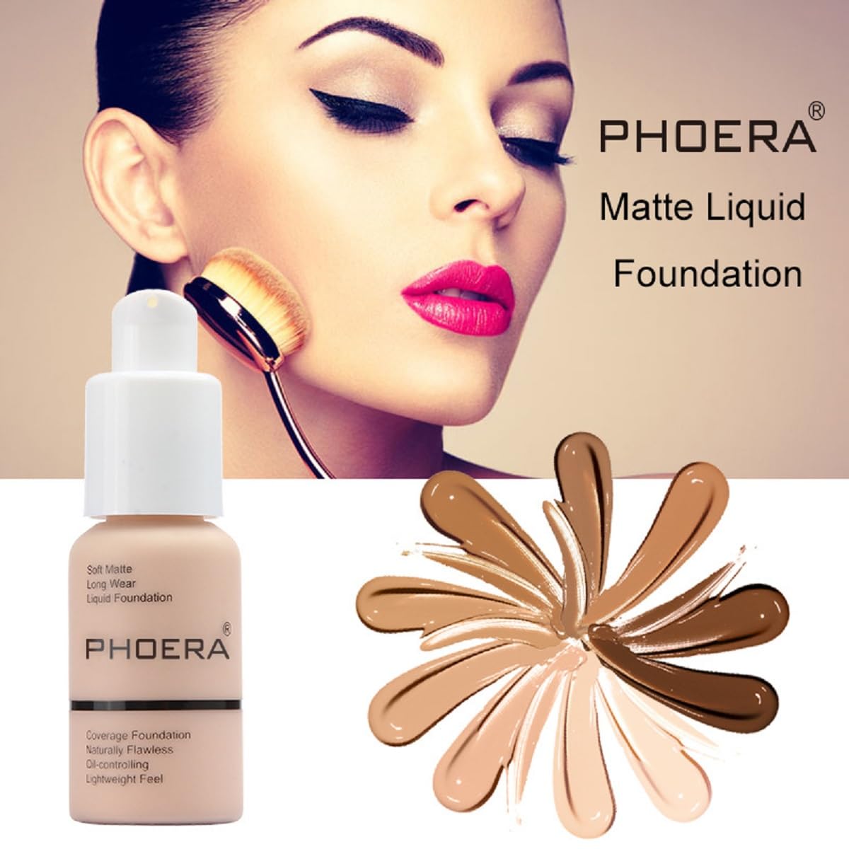 PHOERA Foundation,Flawless Soft Matte Liquid Foundation 24 HR Oil Control Concealer Foundation Makeup.1pcs-114# Ebony