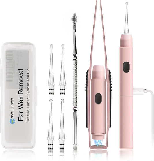 Ear Wax Removal with Light, Earwax Removal Kit Upgraded All in One Rechargeable Ear Cleaning Kit with Light/Ear Pick Digger/Ear Tweezers/Spiral Spring Ear Spoon for Adults Kids and Pets (Pack of 7)