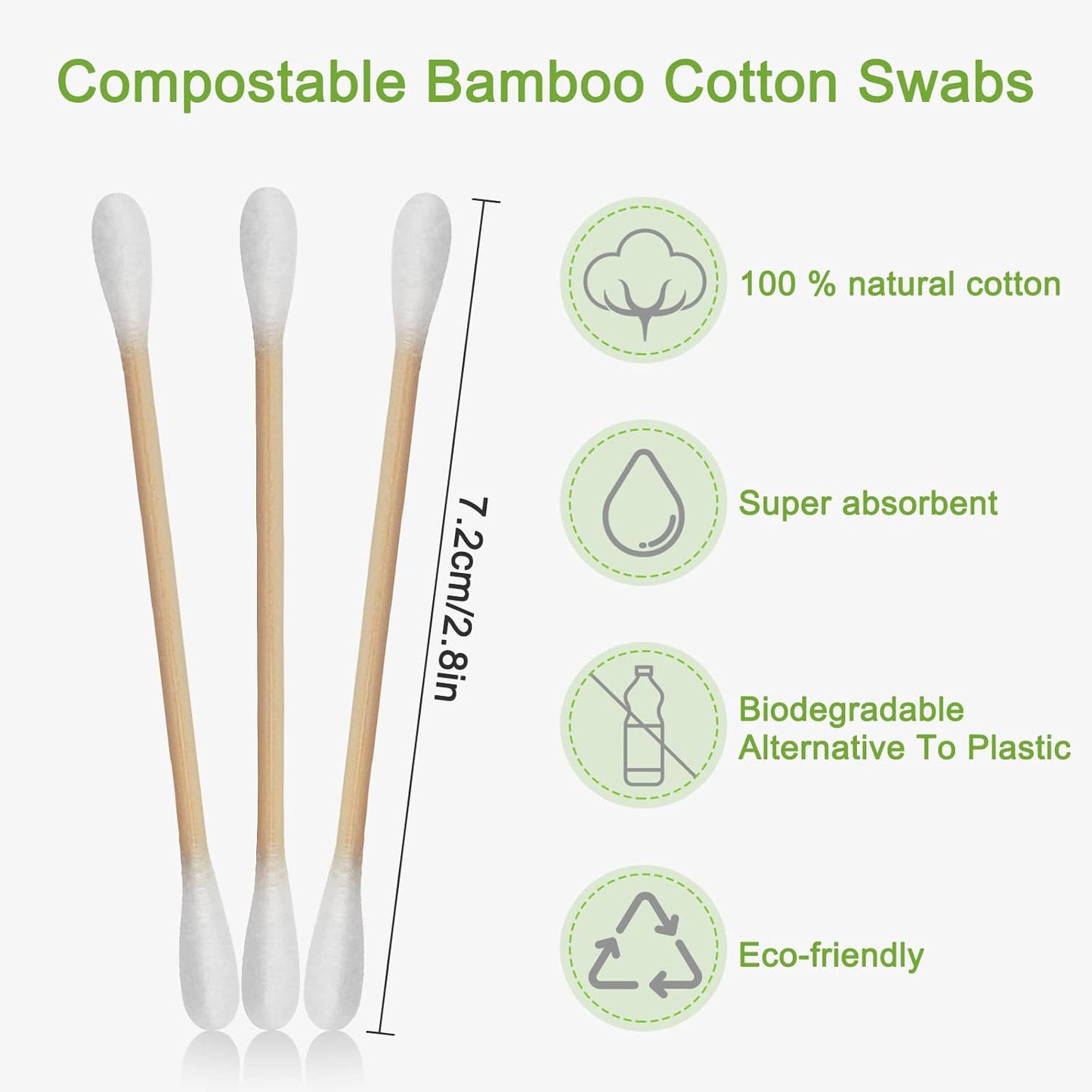 800 Count Bamboo Cotton Swabs - Natural Organic Cotton Buds with Double Tips, Hypoallergenic, Biodegradable Swabs for Ear Cleaning, Beauty & Personal Care, Makeup, Pet Care, Crafts
