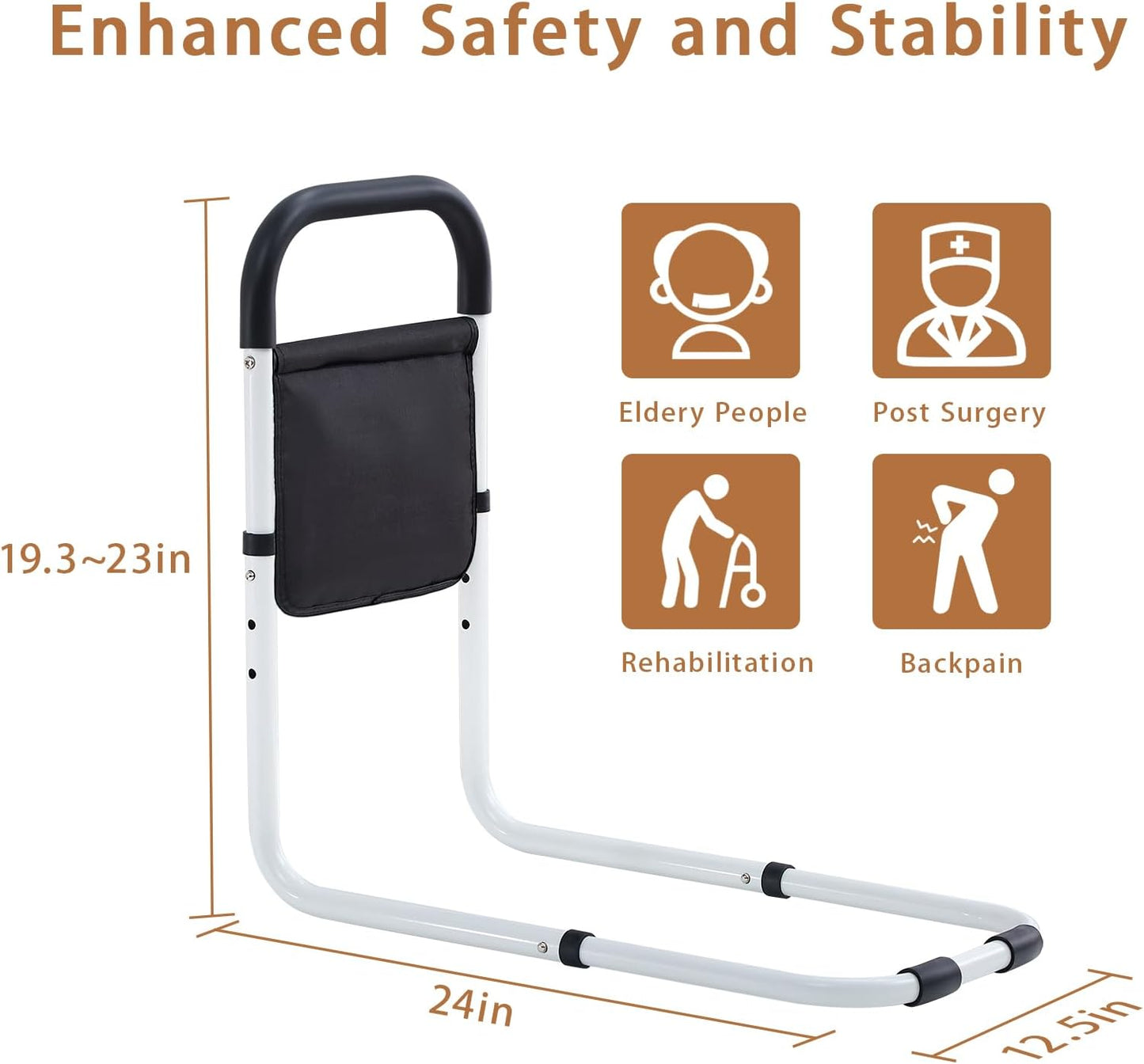 Bed Rails for Elderly Adults Safety, Bed Assist Rails for Seniors, Adjustable (19.3"-23") with 0.47 in Thick Steel Tube, Fits King, Queen, Full, Twin Bed