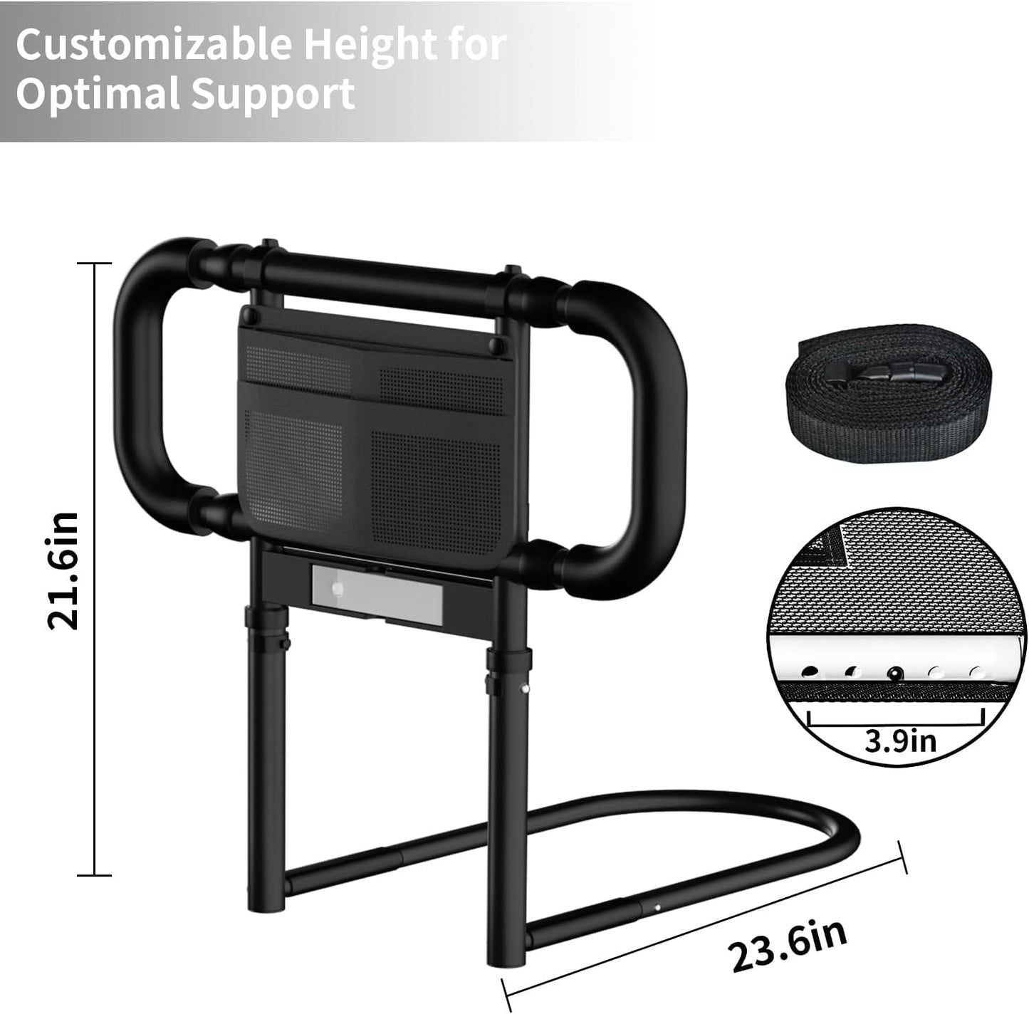 Bed Rails for Elderly Adults Safety: Elderly Assistance Products with Adjustable Double Grips, Storage Pocket, Motion Sensor Light, Items for Elderly Bed Rail, Can Withstand 300lb(Black)