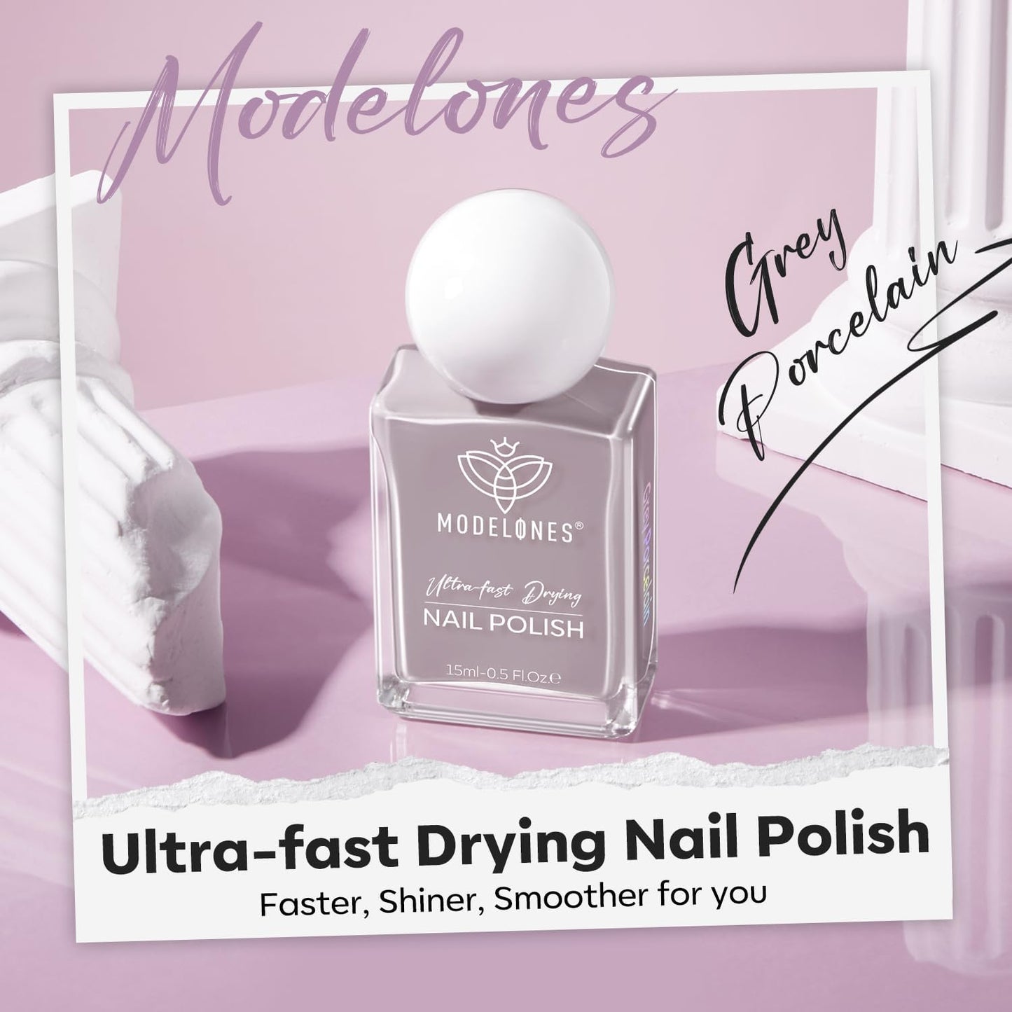 modelones Gray Nail Polish, Light Grey 15 ml Quick Dry Nail Lacquer Strengthener Long Last Shine Fingernail Toe Nail Art DIY Home Travel Manicure Gift for Women Girls 0.5 Fl Oz