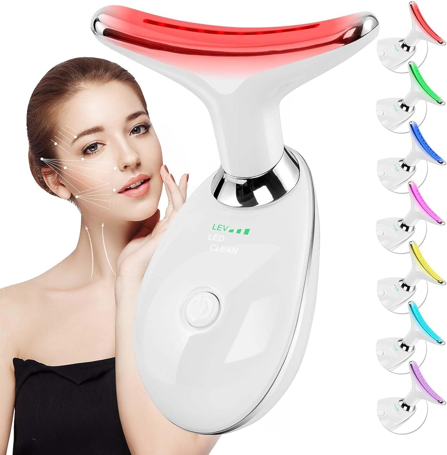 Red-Light-Therapy-for-Face and Neck Massager,7 Colors Womens Skin Rejuvenation Lifting Facial Massager Tool,Lymphatic Contour Massager Face for Toning,Glow Boost