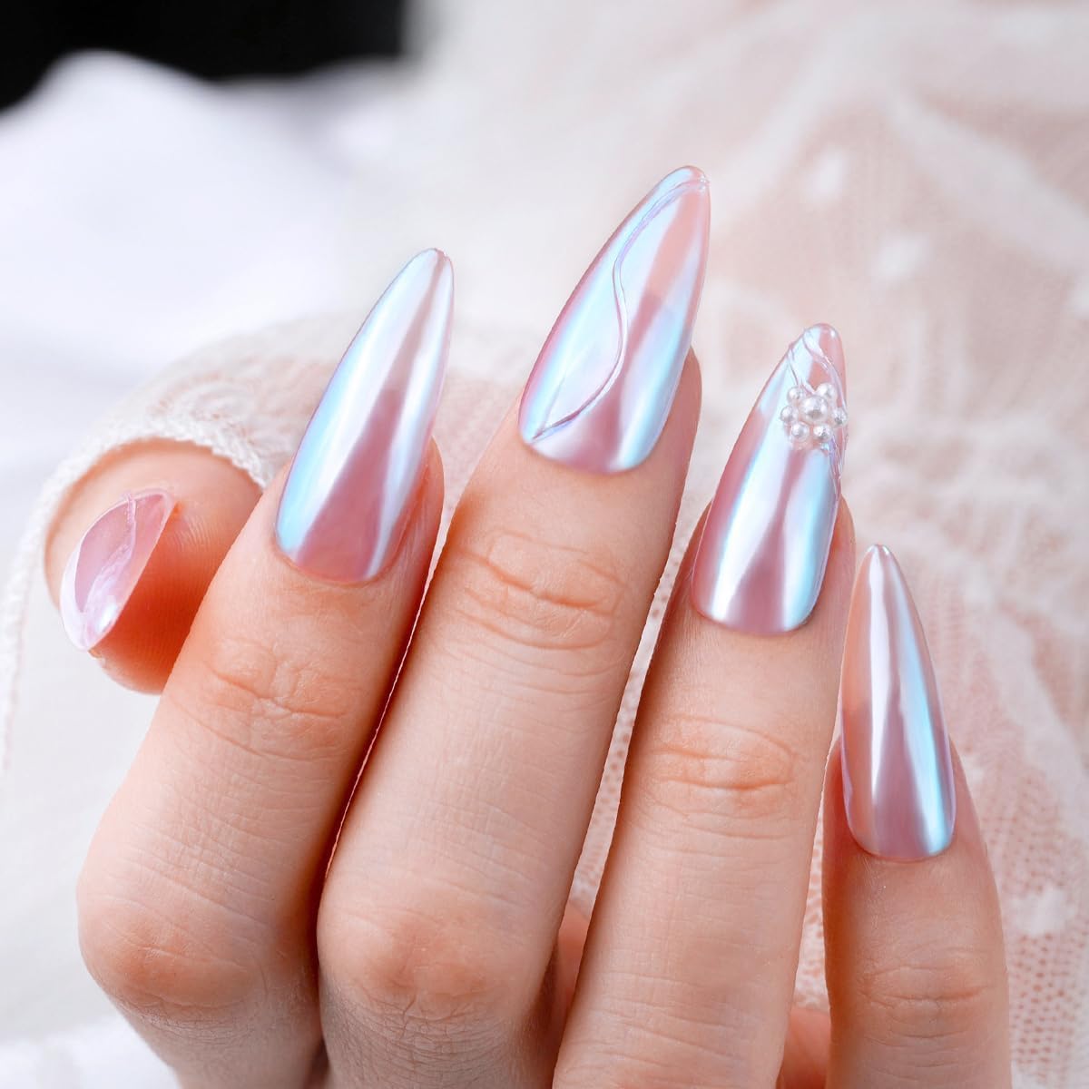 Pretty Diva Unicorn Chrome Nail Powder - Aurora Iridescent Nail Chrome Powders, Magic Aura Nail Powder Moonlight Blue Mirror Finish Mermaid Chrome Powder for Nails Manicure Pigment