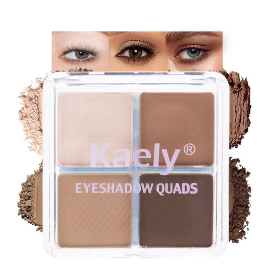 Kaely Powder Eyeshadow Quad, Natural Brown Matte Eyeshadow Palette Makeup, Neutral Eye Shadow Palette for Older Women Pigmented Waterproof, sombras para ojos, Blendable, Cruelty-free, 15