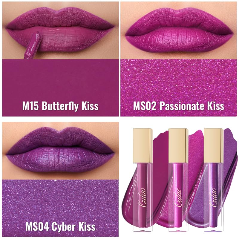 Oulac Matte Liquid Purple Lipstick for Women, Fuchsia Long lasting Lip Stain, Waterproof Highly Pigmented Creamy Formula Lipstick with Vitamin E, Vegan & Cruelty-Free, 4.5ml (MS02)