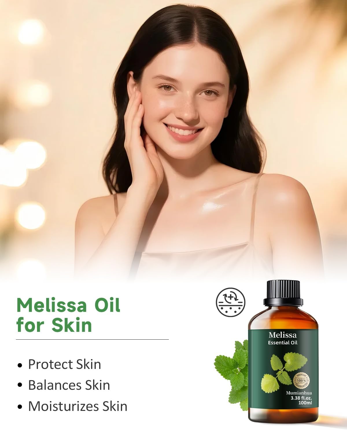 Melissa Essential Oil Pure, Mumianhua Natural Therapeutic Melissa Oil for Skin, Body, Hair Care, Diffuser, Aromatherapy,Candle, Soap, Making, DIY, Massage, Sauna 3.38 Fl Oz