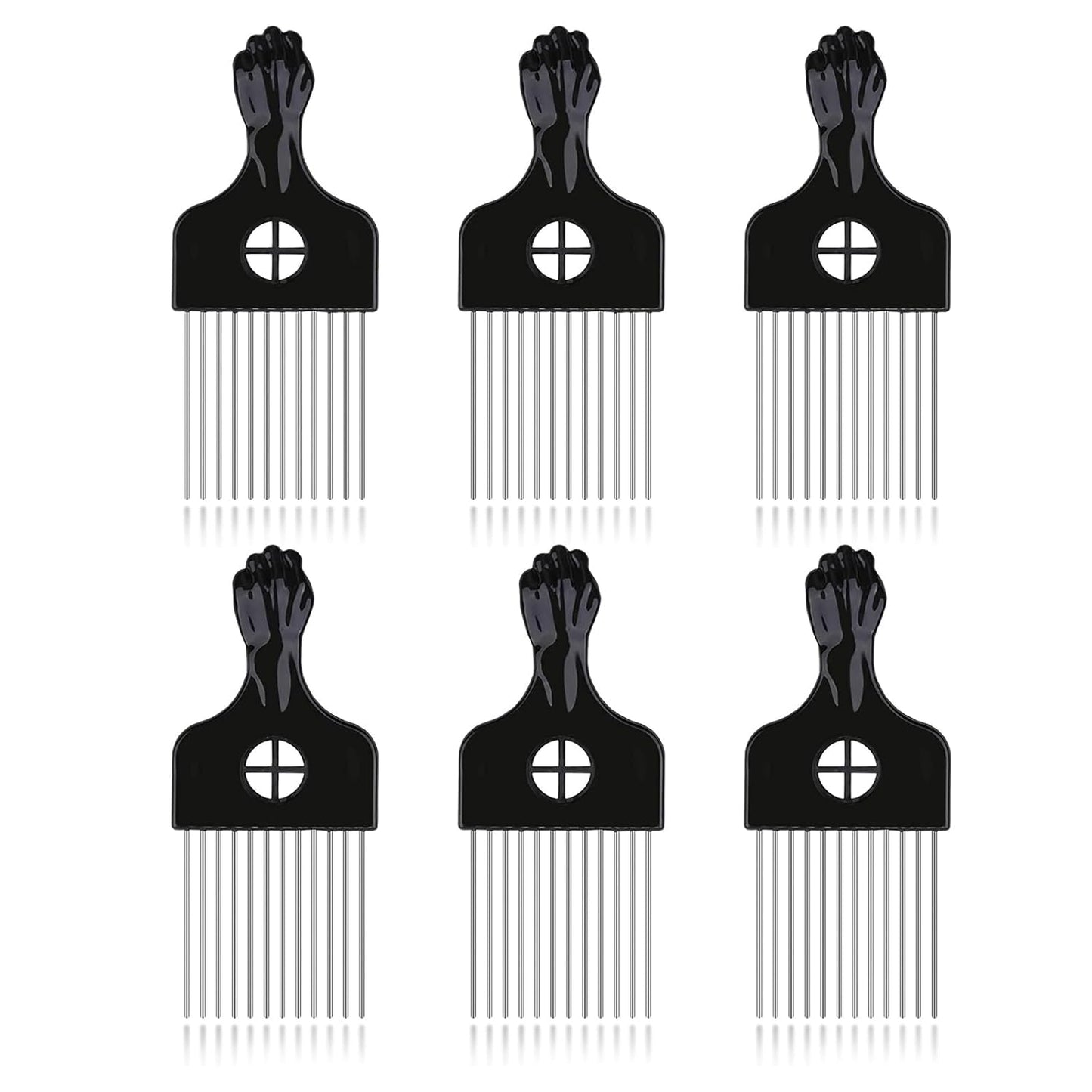 6Pcs Afro Picks Metal Hair Combs, Steel Teeth Hair Pick for Curly, Coily, Natural Hair, Detangling, Styling Comb for Men Women (Black)