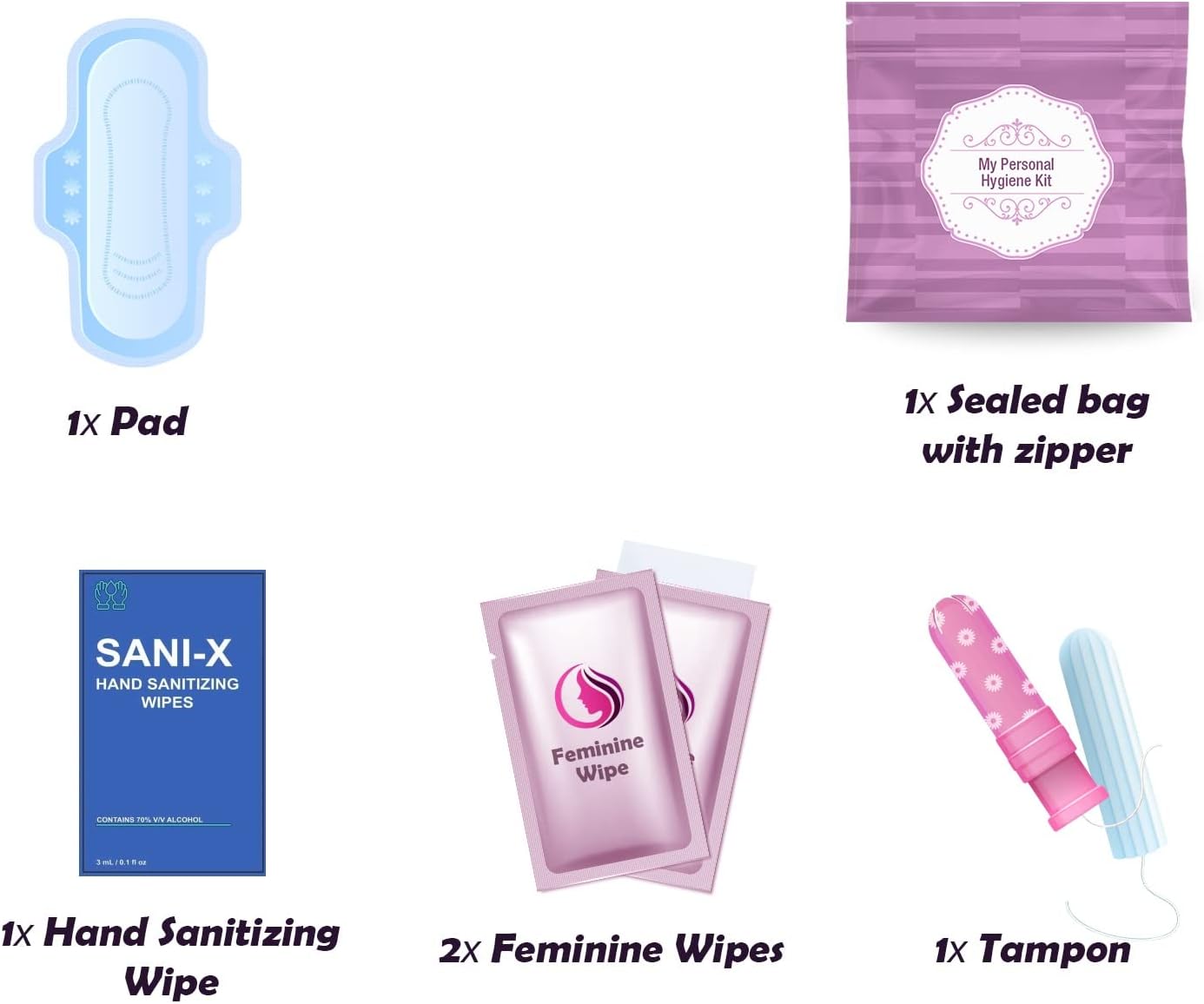 Menstrual Kit All-in-One 10 Pack | Convenience on The Go | Period Kit Pack for Travelling, Tweens & Teenagers or just When You’re Out | Individually Wrapped Feminine Hygiene Product (Purple)