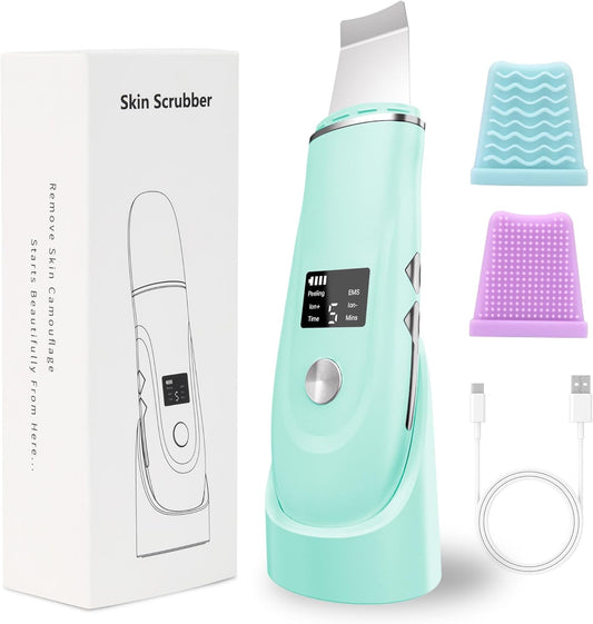 Skin Scrubber Facial Spatula - 4-in-1 Deep Cleansing Tool for Pore Extraction, Fast Charging Dock Blackhead Remover Face Spatula for Facial Skincare Women Gift (Green)