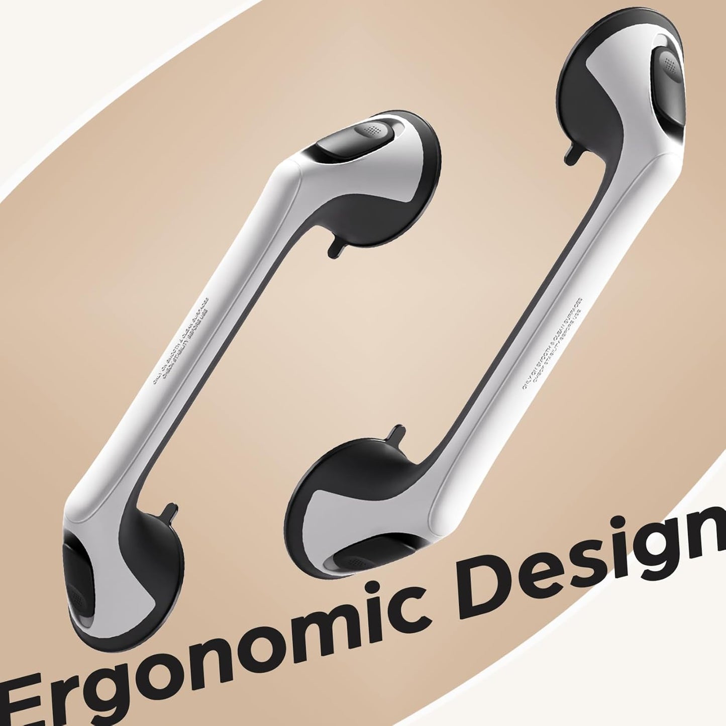 2 Pack 16 Inch Grab Bars for Bathtubs and Showers for Seniors, Heavy Duty Shower Handle for Elderly, Suction Cup Removable Handrails Handicap Bath Grip Bathroom Safety Grips (Black and White