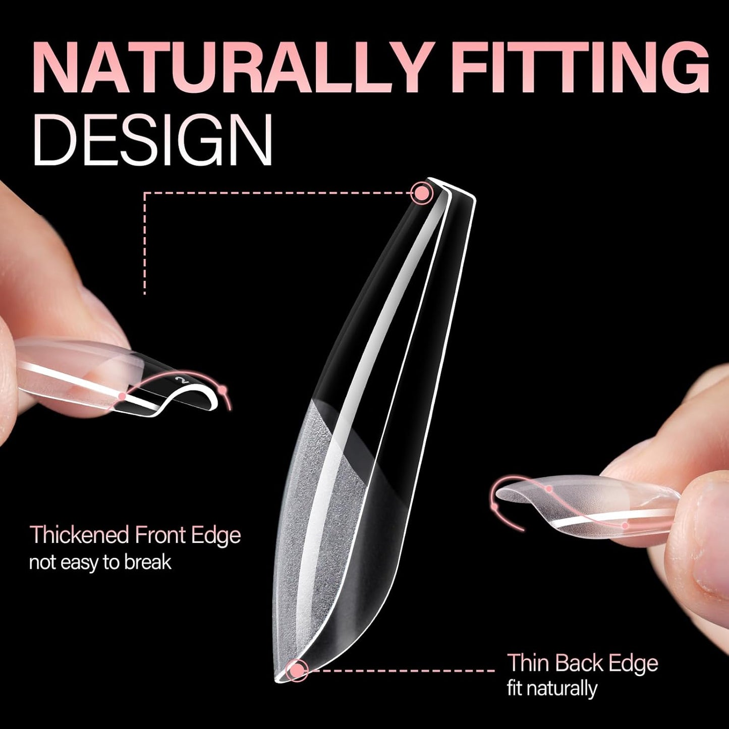 AILLSA Long Coffin Nail Tips Half Matte Full Cover Nails Tip Clear Acrylic Pre-Shaped Tips Flase Press on Nail Tips for Extentions Nails Manicure Salon DIY 216PCS 12 Sizes