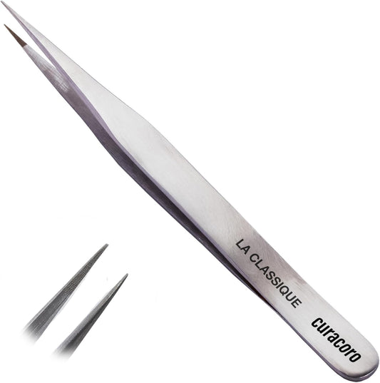 Curacoro Lash Tweezer - Professional & Precision Fiber Tip Grip Lash Tweezers for Eyelash Extensions, Multi Shapes & Purposes Tweezers for Volume, Isolation & Classic Lashes (Silver, La Classique)