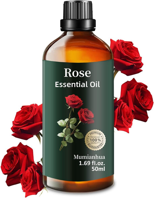Mumianhua Rose Essential Oils 100% Pure, Therapeutic Grade Rose Oil for Diffuser, Skin Care, Aromatherapy & Home Crafting,Candles Making1.69 Fl Oz