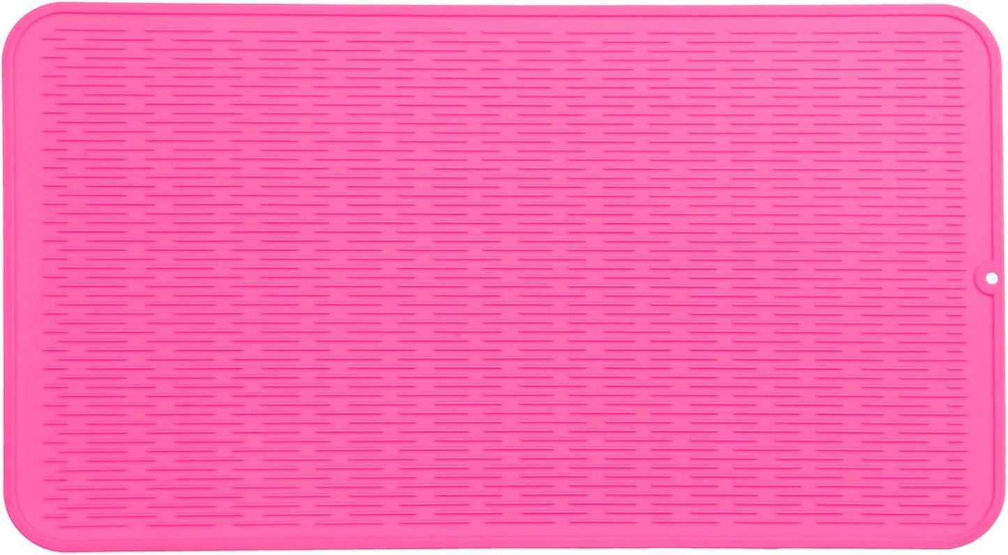 Silicone Dish Drying Mat for Multiple Usage,Easy clean,Eco-friendly,Heat-resistant Silicone Mat for Kitchen Counter or Sink,Refrigerator or Drawer Liner Rose 4XL 32 inches x 18 inches