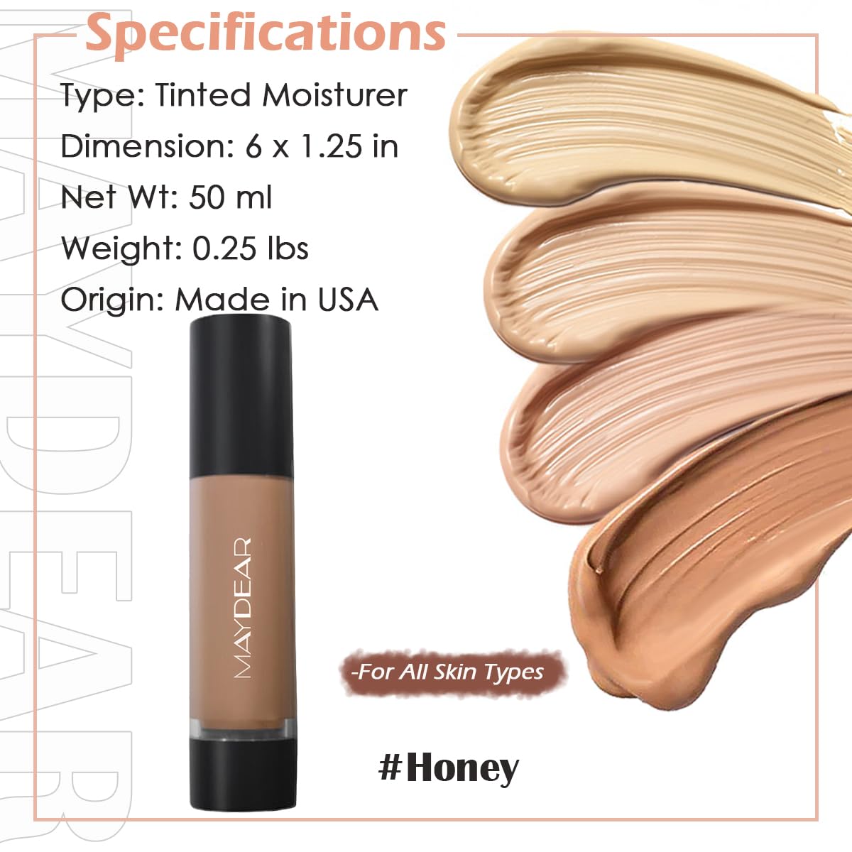Maydear Tinted Moisturizer for Face, Matte Finish, Hydrating, Light Coverage Facial Makeup, Evens Skin Tone, Ultra-Lightweight, TM06 Honey, 1.7 oz(50ml)