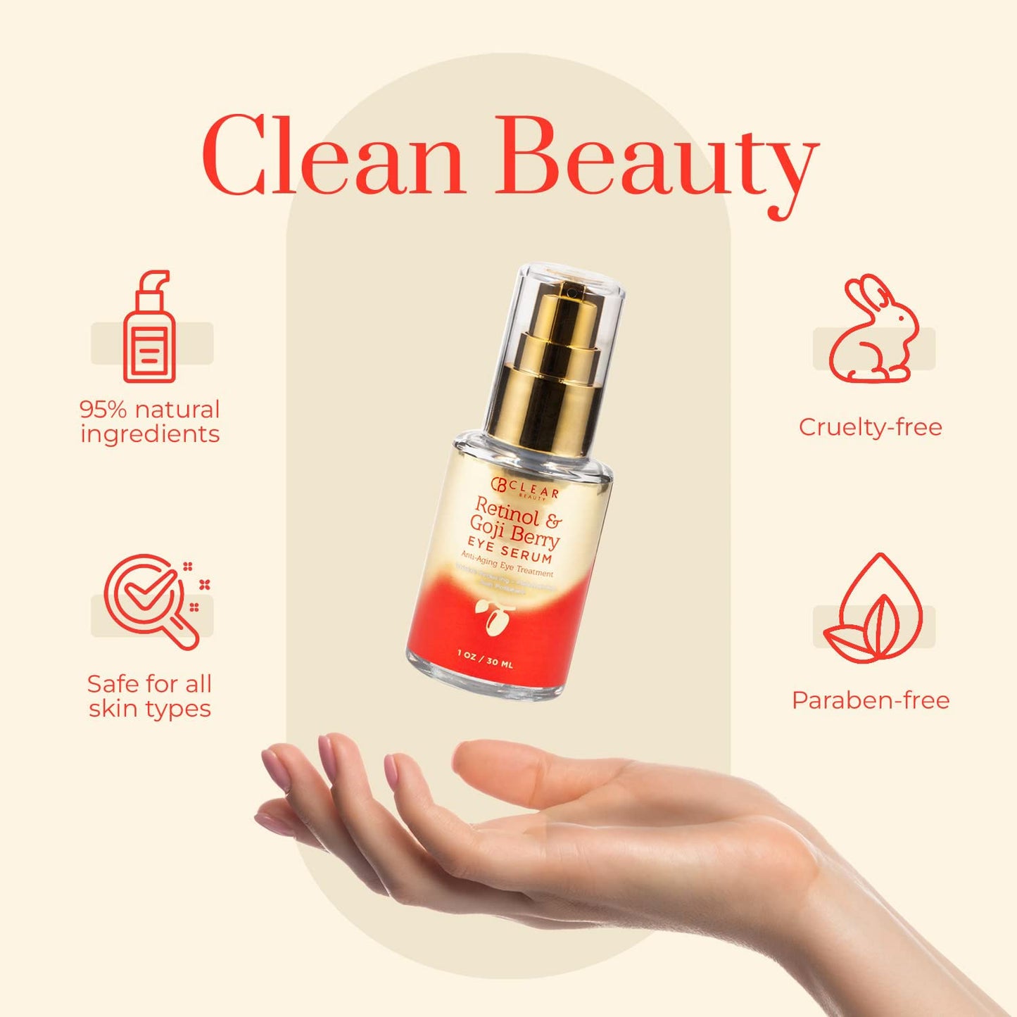 Retinol & Goji Berry Under Eye Serum - Diminish Fine Lines, Wrinkles, Eye Bags & Dark Circles, Depuffing Eye Serum - Cruelty Free Korean Skin Care For All Skin Types