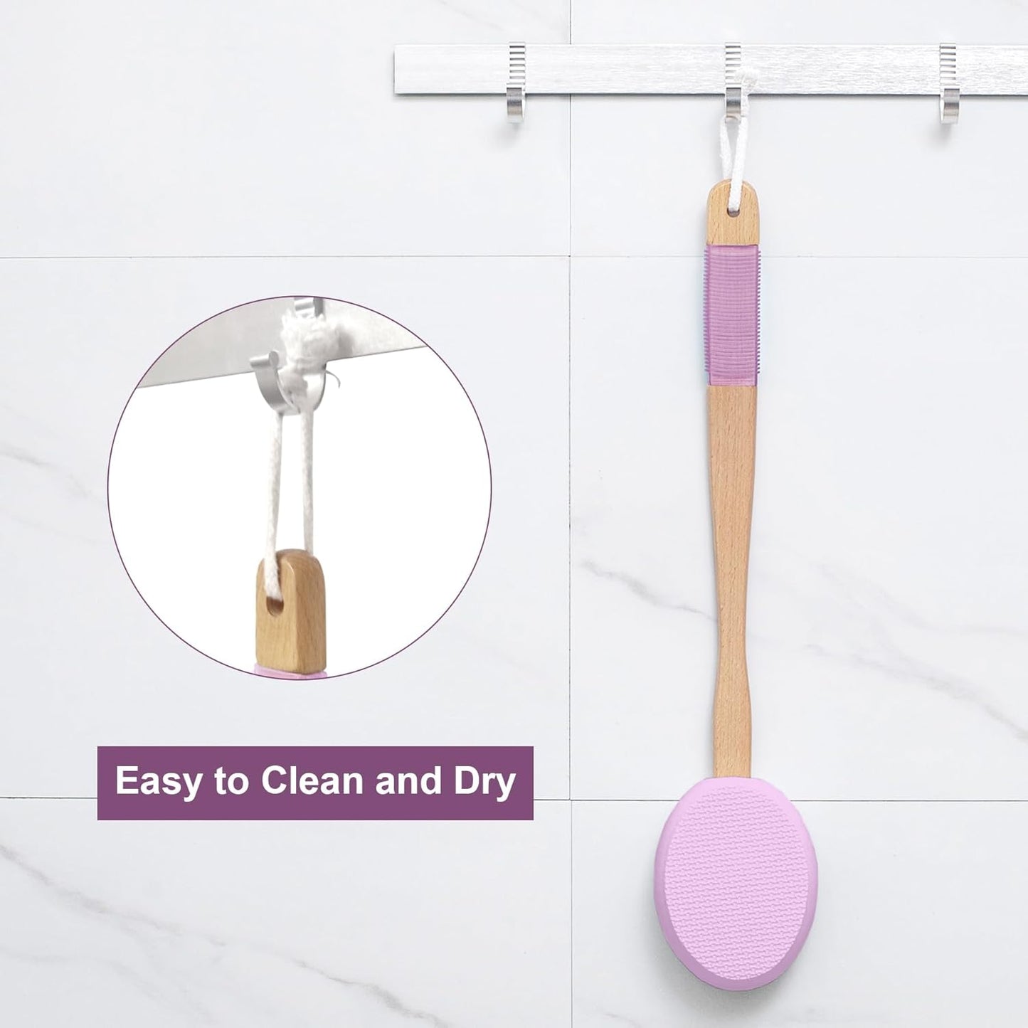 AmazerBath Lotion Applicator for Back, Feet, 4 Replaceable Pads with Long Handle, Back Sunscreen Applicator for Elderly, Women, Apply Cream Medicine Skin Cream Moisturizer Sunscreen Tanner, Purple