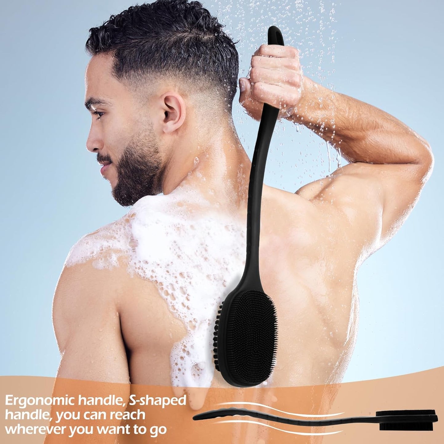 VWMYQ Back Scrubber for Shower, New Update Double Sided Body Scrub Brush Long Handle with Soft Silicone Bristles and Stiff Nylon Bristles for Shower Exfoliating and Massage Can Produce More Rich Foam