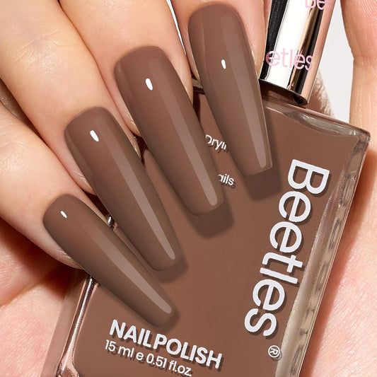 Beetles Mocha Mousse Nail Polish –No UV Needed, Air Dry –Warm Taupe Glossy Lacquer,Fast Drying, Long Lasting, Elegant Neutral Color At-Home DIY & Salon