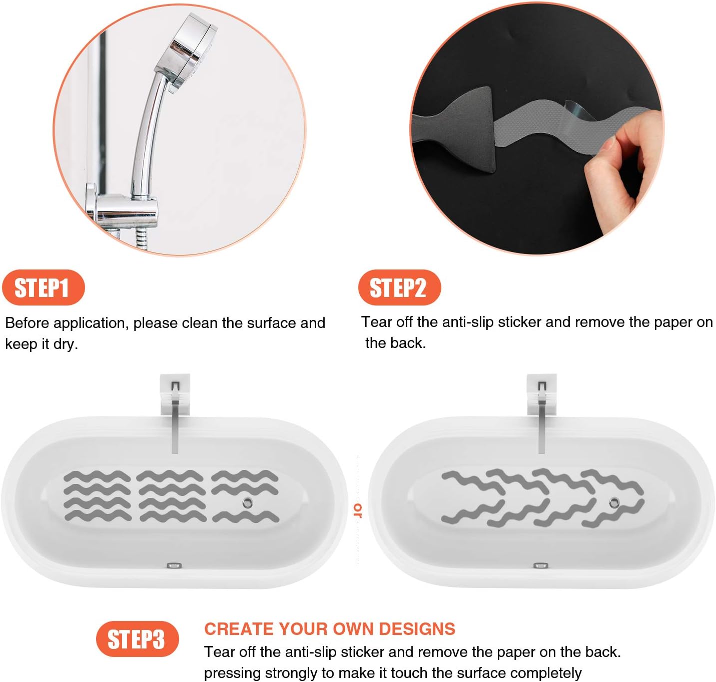 36 PCS Anti Slip Shower Stickers, Safety Bathtub Strips Adhesive Decals with Premium Scraper for Bath Tub Shower Stairs (Grey)