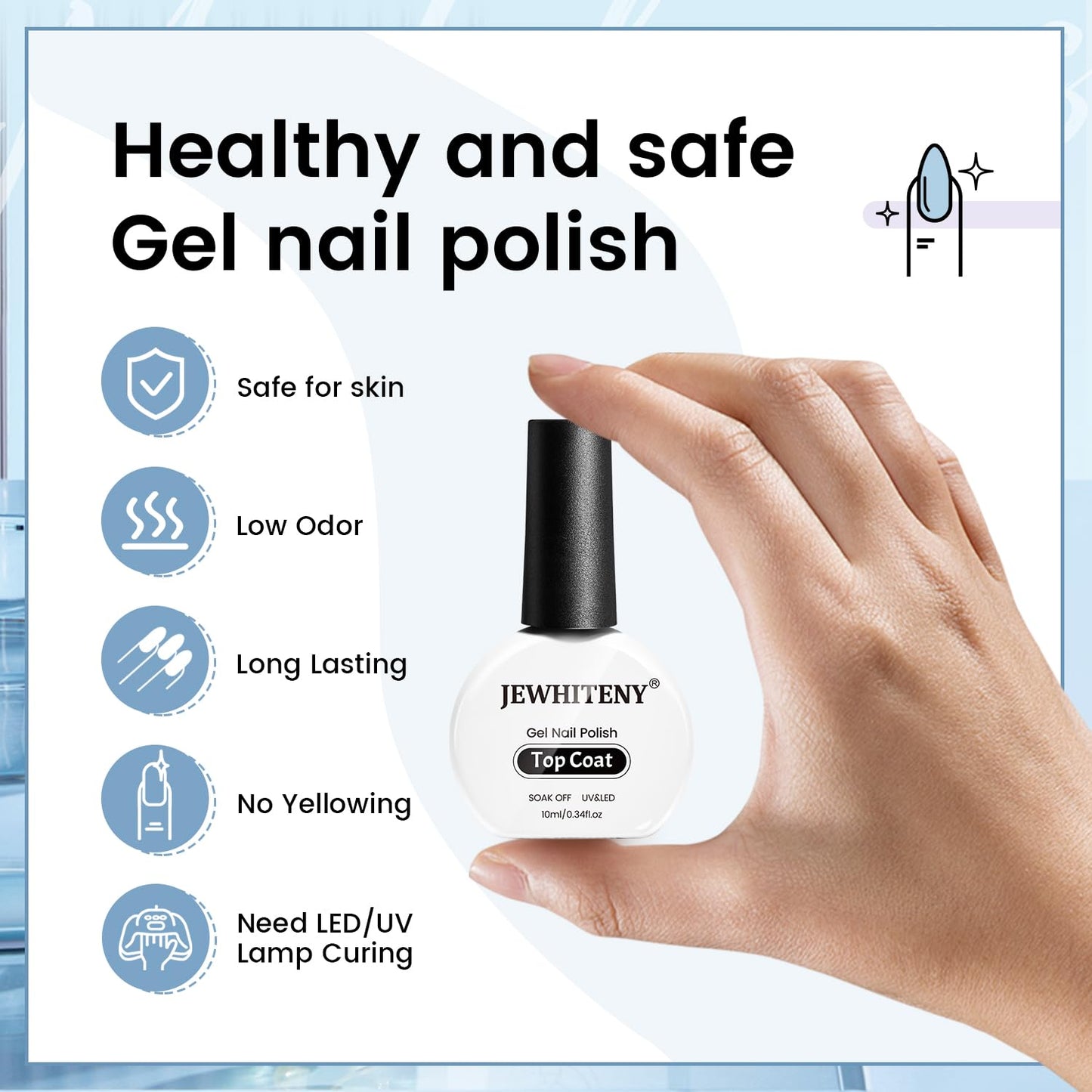 JEWHITENY 10ML Top Coat Nail Polish High Gloss Shine Finish No Wipe No Dip Long Lasting Gel Nail Polish Professional DIY Need U V Lamp Curing