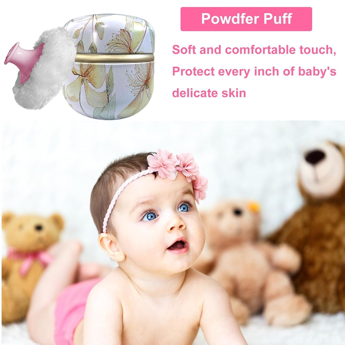 Body Powder Puff and Container for Dusting Powder, Women Powder Puff and Powder Case for Bath and Travel (Flower Song)